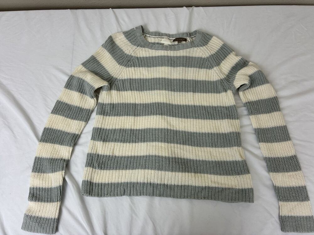 Lilla P Sweater Size S Long Sleeve Pullover Sweater Blue & Ivory Stripes